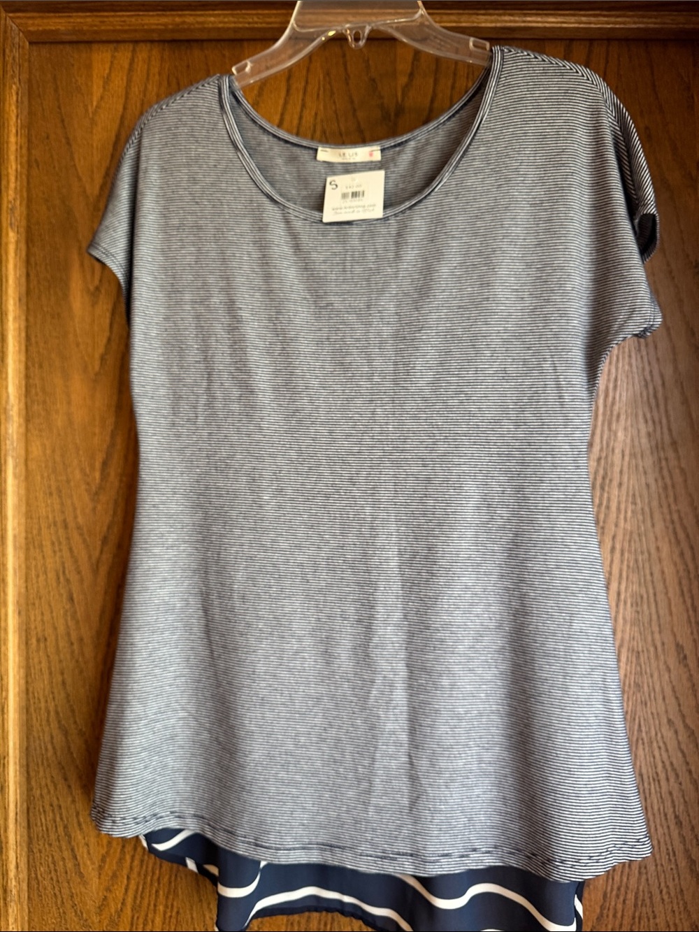 Le Lis Blue White Striped Scoop Neck Short Sleeve Top